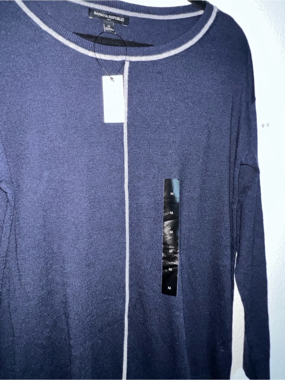 NWT Banana Republic Navy Blue Tunic Sweater Medium Contrast Trim Seam Detail - Picture 7 of 11